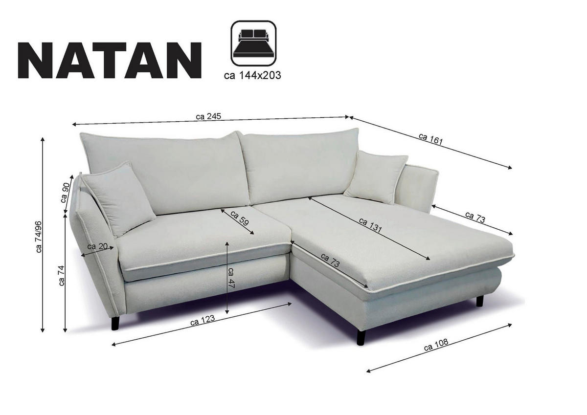 ECKSOFA inkl. Funktionen Hellgrau Struktur  - Hellgrau/Schwarz, Design, Holz/Textil (245/161cm) - Stylife