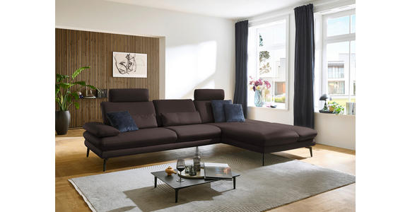 ECKSOFA in Echtleder Dunkelbraun  308/195 cm  - Dunkelbraun/Schwarz, Design, Leder/Metall (308/195cm) - Dieter Knoll