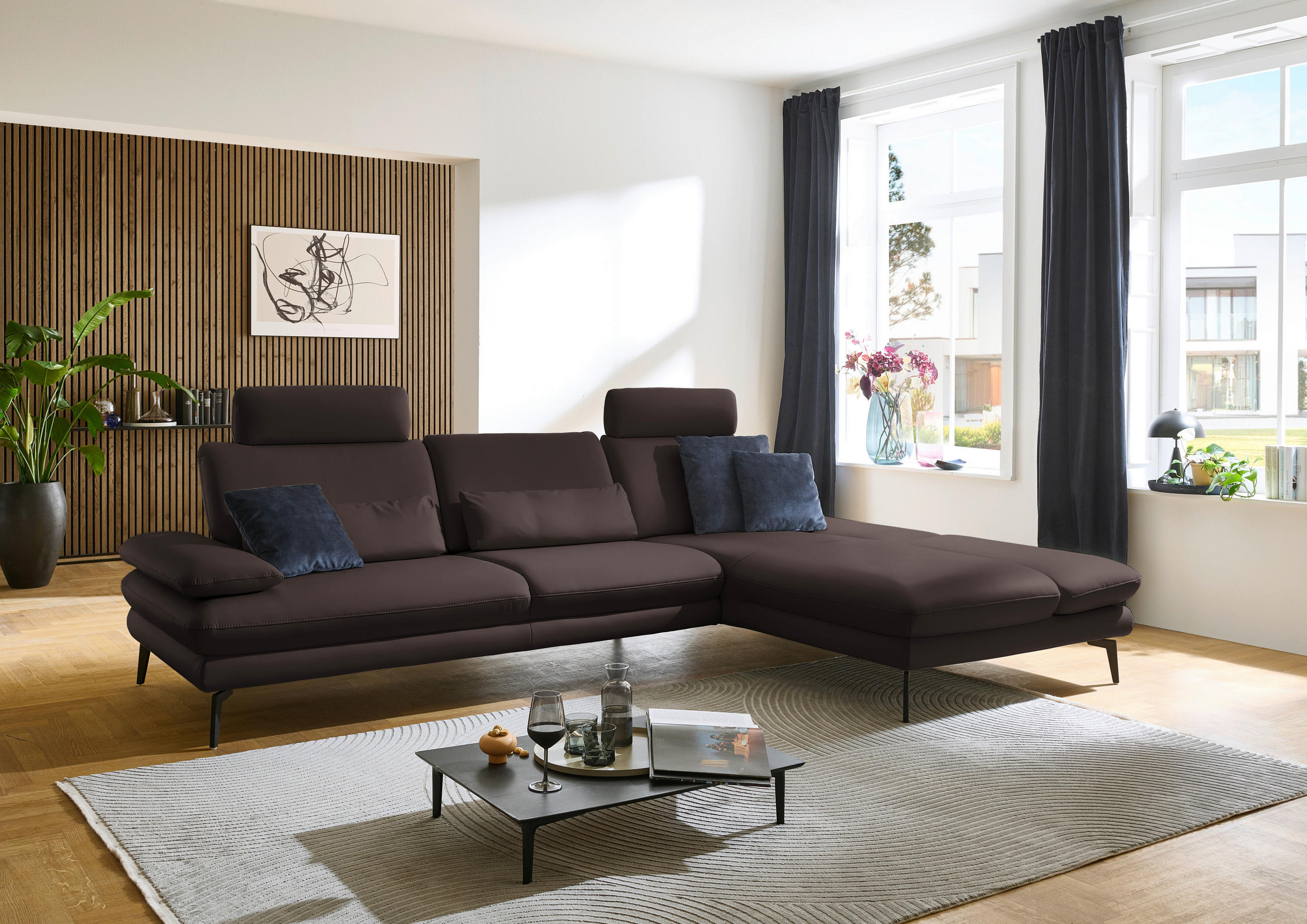 ECKSOFA in Echtleder Dunkelbraun  308/195 cm  - Dunkelbraun/Schwarz, Design, Leder/Metall (308/195cm) - Dieter Knoll