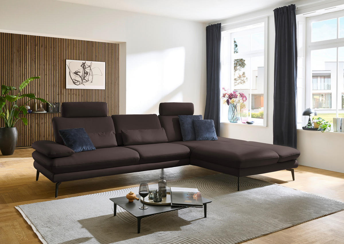 ECKSOFA in Echtleder Dunkelbraun  - Dunkelbraun/Schwarz, Design, Leder/Metall (308/195cm) - Dieter Knoll