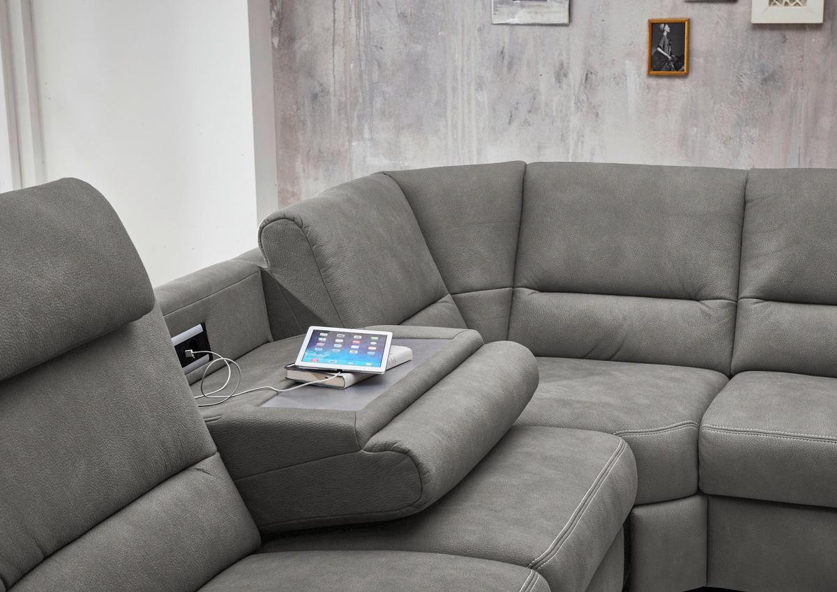 SOFFA i mikrofiber ljusgrå  - aluminiumfärg/ljusgrå, Klassisk, metall/textil (262/335/173cm) - Beldomo System