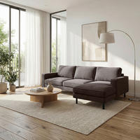 ECKSOFA Taupe Cord Rücken echt  - Taupe/Schwarz, Design, Textil/Metall (238/166cm) - Livetastic