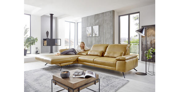ECKSOFA in Echtleder Hellbraun 328/193 cm - Hellbraun/Schwarz, Design, Leder/Metall (328/193cm) - Dieter Knoll