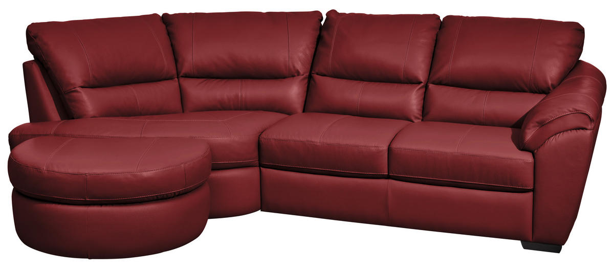 ECKSOFA Rot Kombination Echtleder/Lederlook  - Wengefarben/Rot, KONVENTIONELL, Leder/Holz (194/273cm) - Livetastic