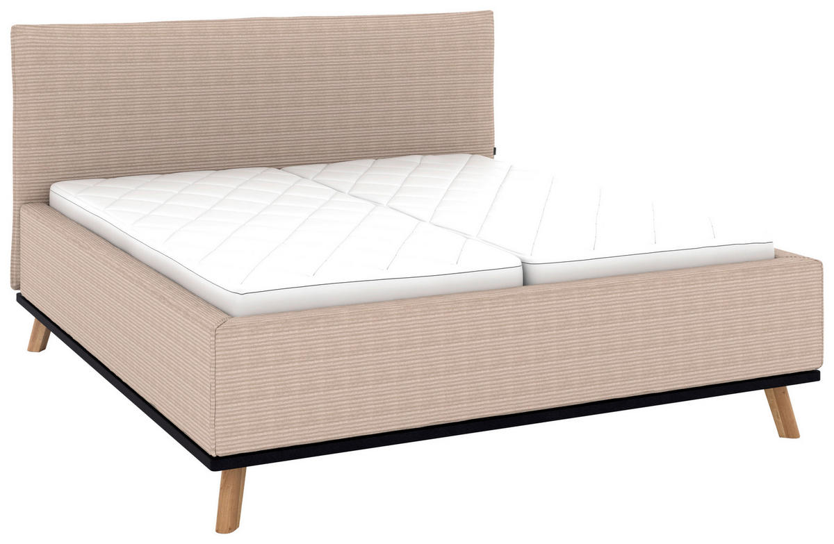 POLSTERBETT 160/200 cm,  in Taupe, Matratze, Lattenrost, Bettkasten, H3 + H3 = fest  - Taupe/Eichefarben, Design, Holz/Textil (160/200cm) - Musterring