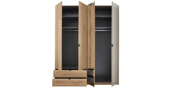 DREHTÜRENSCHRANK 180/225,5/57 cm 4-türig Eichefarben - Eichefarben/Schwarz, KONVENTIONELL, Glas/Holzwerkstoff (180/225,5/57cm) - Xora