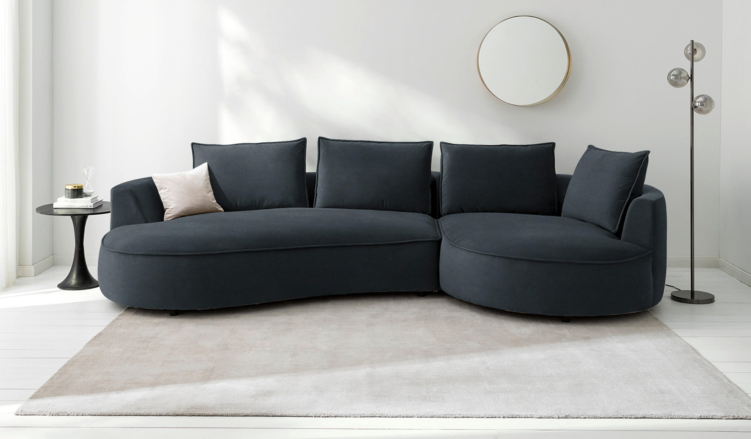 BIGSOFA in Samt Grau, Grün  - Schwarz/Grau, Design, Kunststoff/Textil (322/66/154cm) - home24
