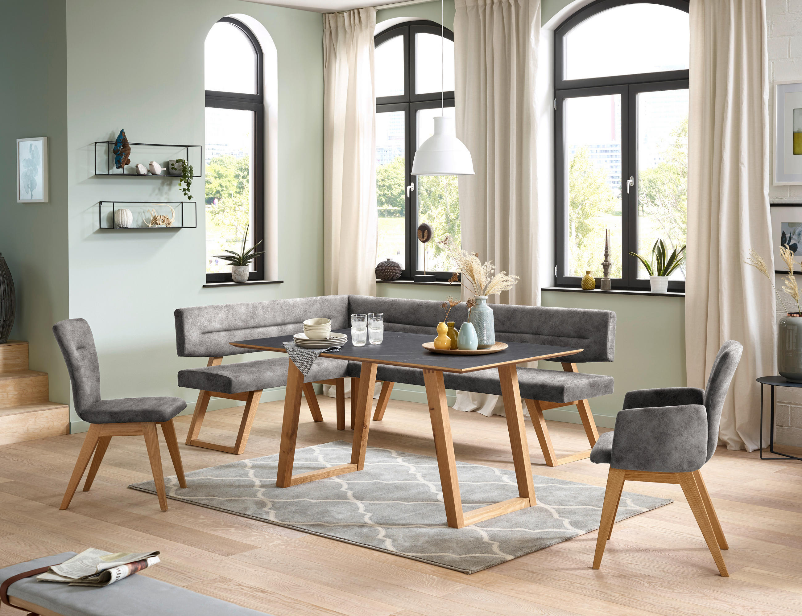 ECKBANK 155/195 cm  in Grau  - Eichefarben/Grau, KONVENTIONELL, Holz/Textil (155/195cm) - Dieter Knoll