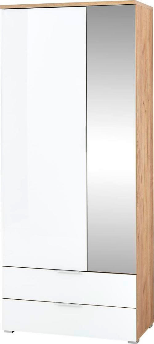 GARDEROBENSCHRANK  in 84/196/40 cm  - Weiss/Eichefarben, Konventionell, Glas/Holzwerkstoff (84/196/40cm)