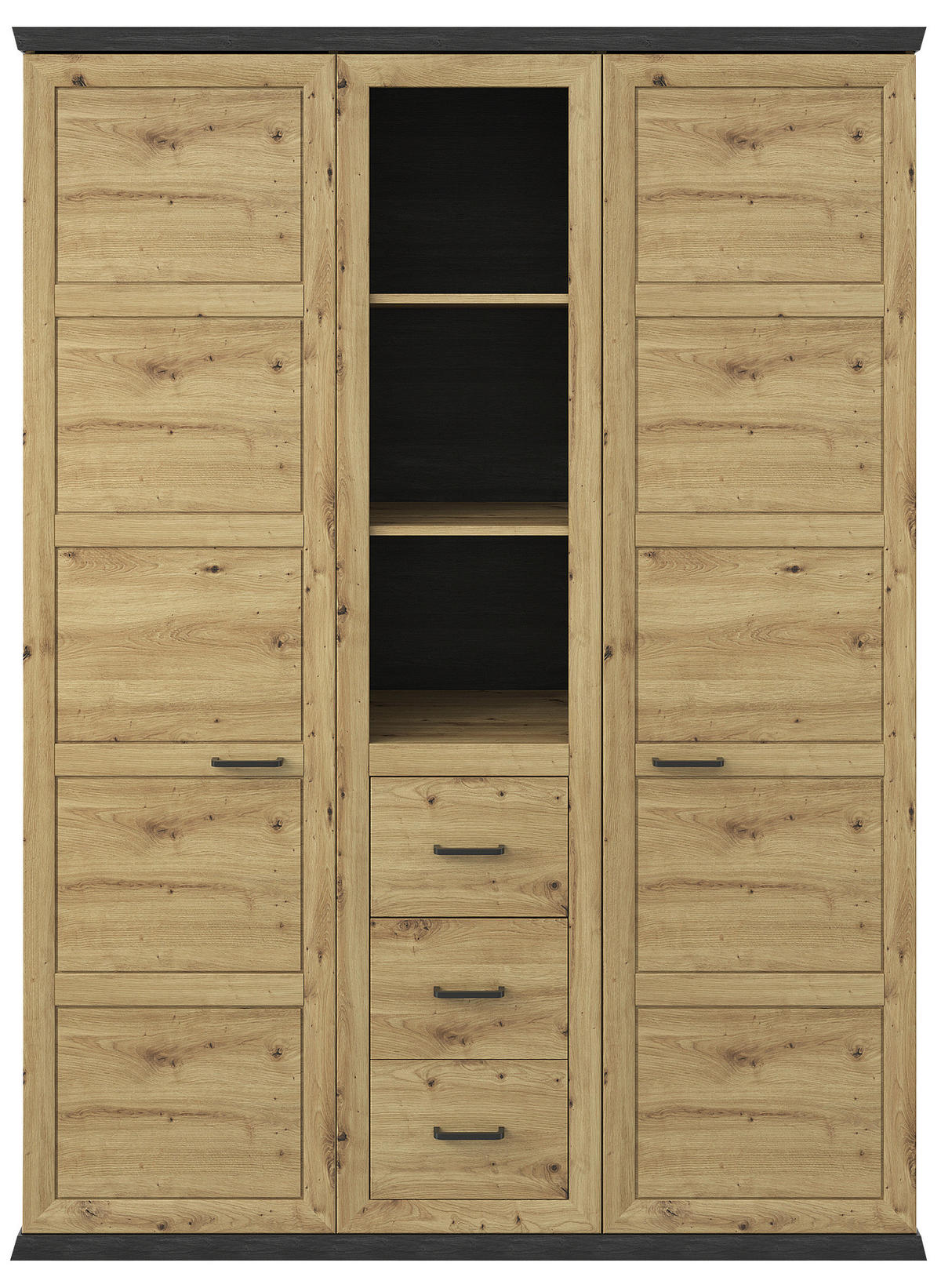 DREHTÜRENSCHRANK  in Eichefarben, Dunkelgrau  - Eichefarben/Dunkelgrau, ROMANTIK / LANDHAUS, Holzwerkstoff/Metall (154/209,2/60,2cm) - Hom`in