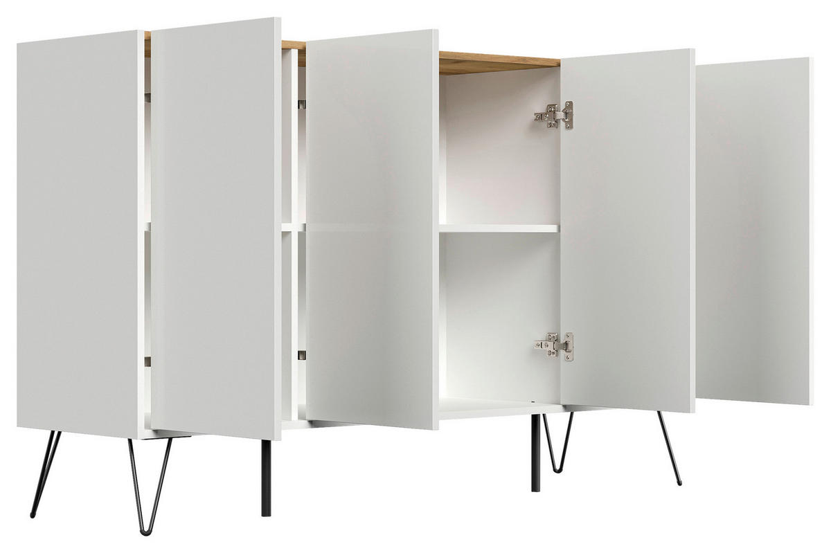 SIDEBOARD Posseik Industrial 155/93,6/42 cm  - Weiß Hochglanz/Eichefarben, Design, Holzwerkstoff/Metall (155/93,6/42cm) - P & B