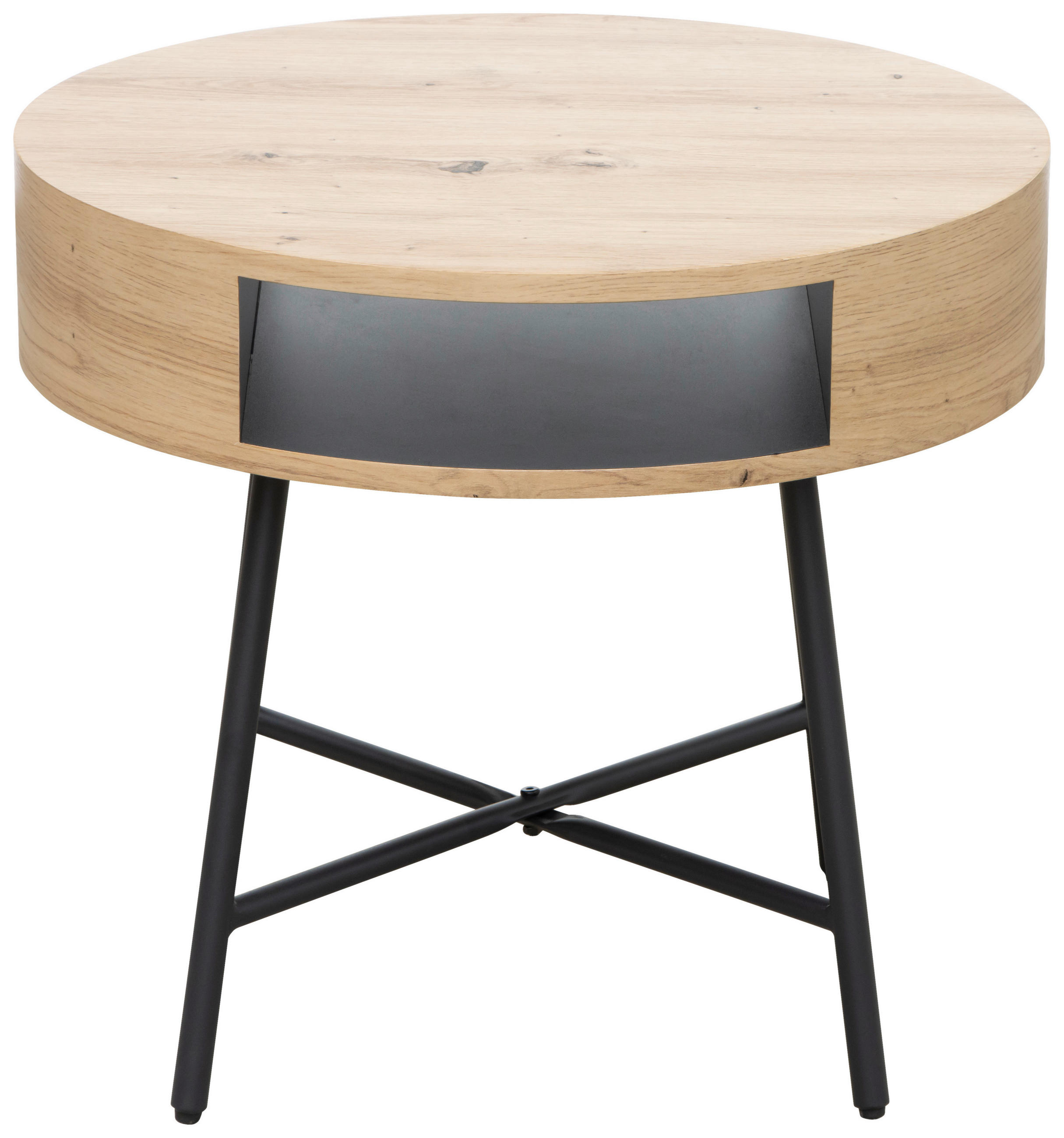 BEISTELLTISCH 55/55/50 cm Eichefarben, Schwarz rund  - Eichefarben/Schwarz, Design, Holzwerkstoff/Metall (55/55/50cm) - Carryhome