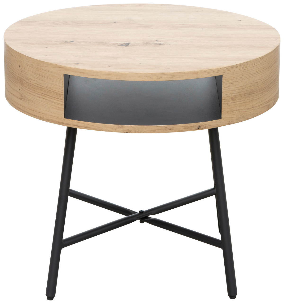 BEISTELLTISCH 55/55/50 cm Eichefarben, Schwarz rund  - Eichefarben/Schwarz, Design, Holzwerkstoff/Metall (55/55/50cm) - Carryhome