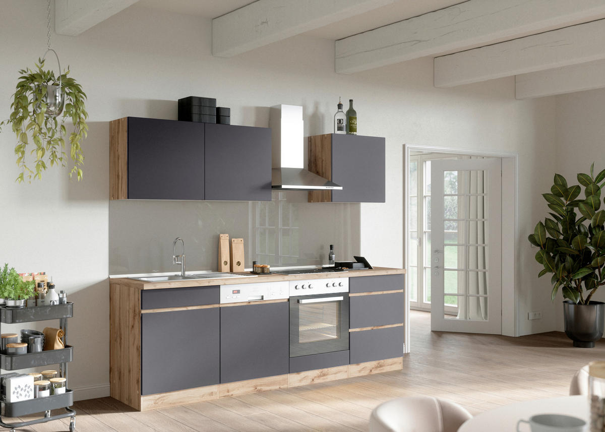 KÜCHENLEERBLOCK 240 cm   in Grau, Eiche Wotan  - Eiche Wotan/Grau, Design, Holzwerkstoff (240cm) - Held