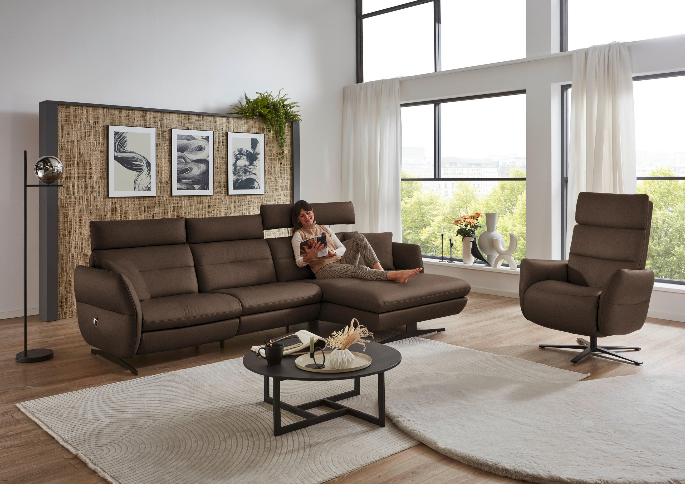 RELAXSESSEL in Leder Braun  - Schwarz/Braun, Design, Leder/Metall (82/119/85cm) - Dieter Knoll