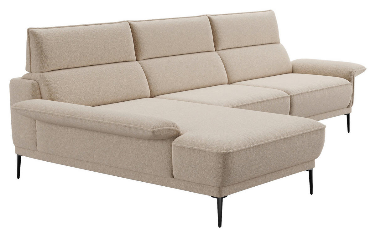 ECKSOFA in Bouclé Creme  - Creme/Schwarz, Modern, Textil/Metall (186/330cm) - Johann Jakob