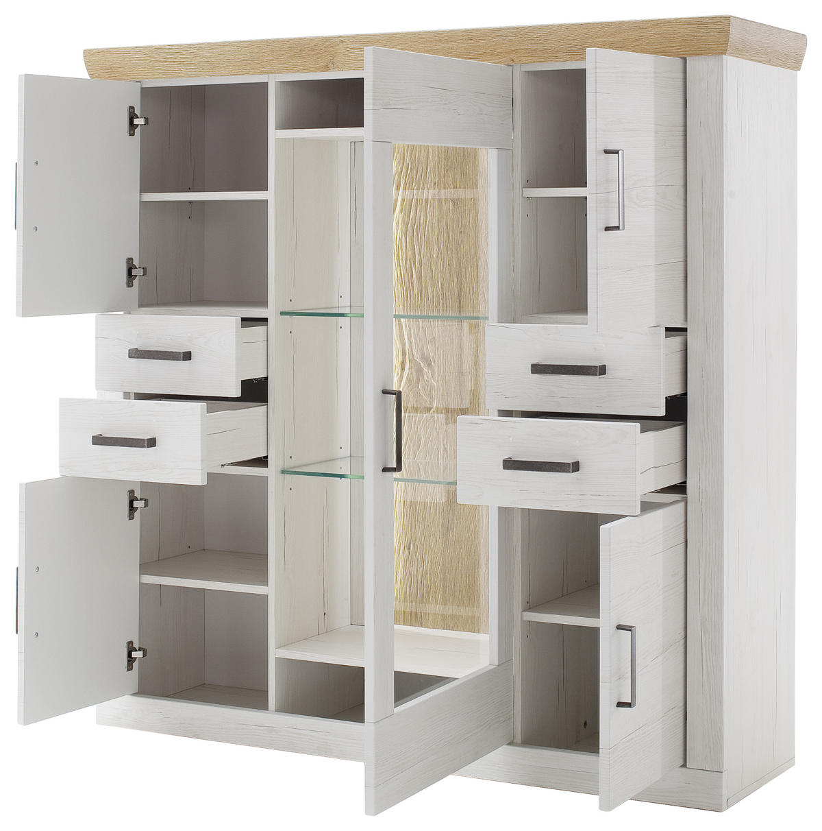 HIGHBOARD  in 142/142/40 cm  - Eichefarben/Graphitfarben, Design, Glas/Holzwerkstoff (142/142/40cm) - MID.YOU