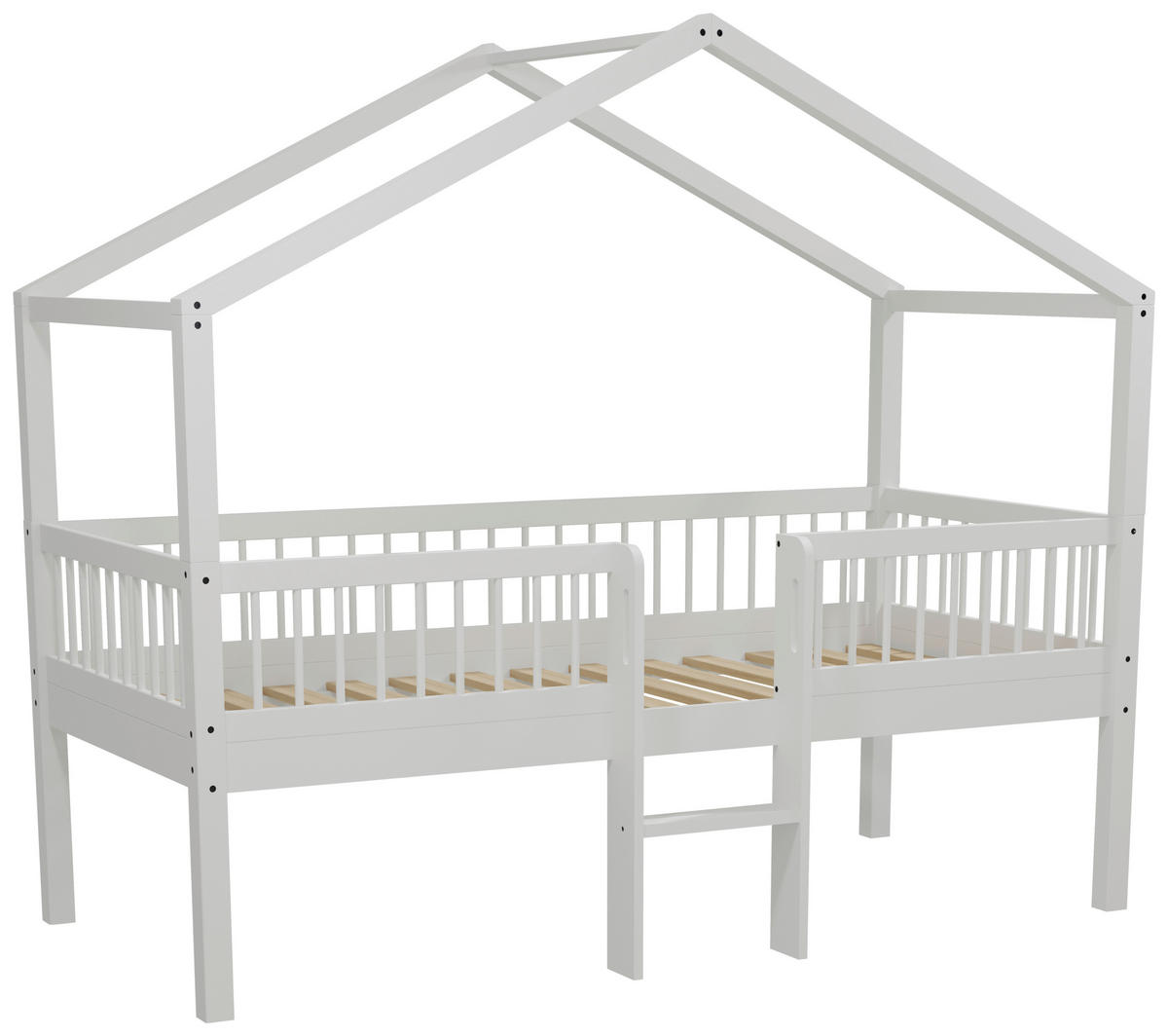HAUSBETT Absturzsicherung, Leiter, Rollrost 90/200 cm  in Weiß  - Naturfarben/Weiß, MODERN, Holz (90/200cm) - Vipack