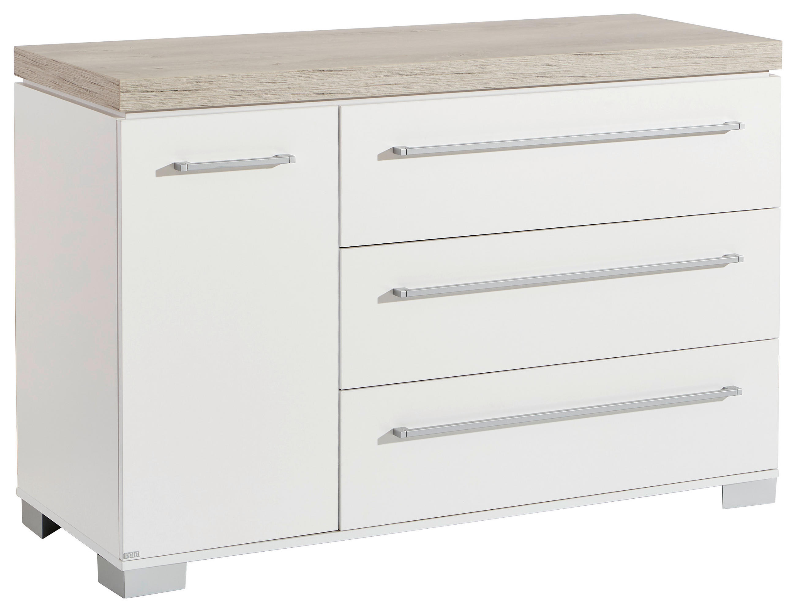 WICKELKOMMODE Kira Weiß, Eichefarben  - Eichefarben/Silberfarben, KONVENTIONELL, Holzwerkstoff/Metall (135,3/90,3/55,6cm) - Paidi