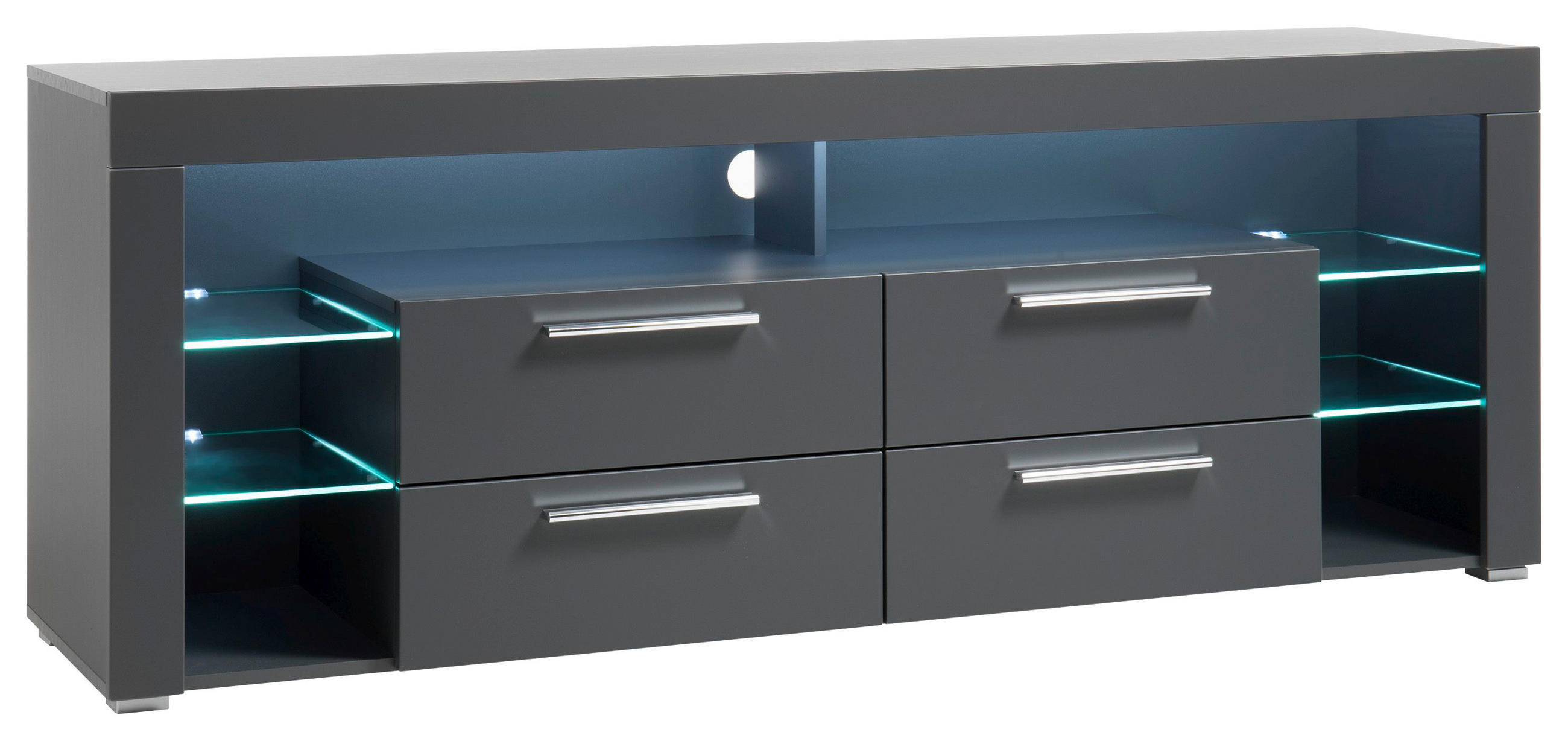 TV-ELEM 179/66/44 cm  - alumíniumszínű/szürke, Design, faalapú anyag/Üveg (179/66/44cm) - Carryhome