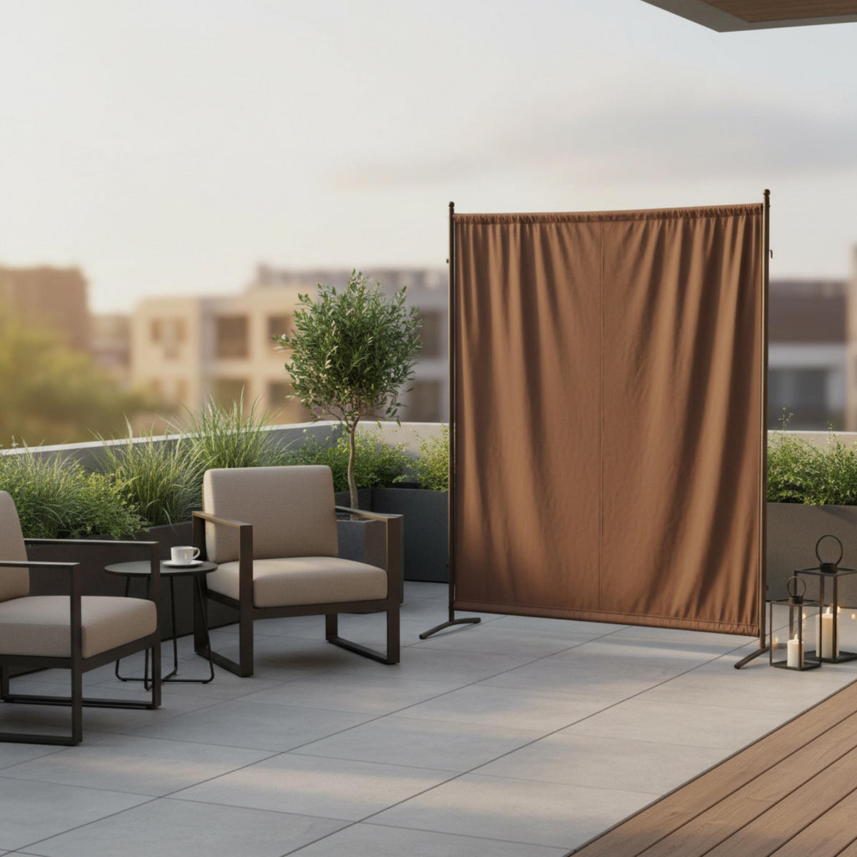 SICHTSCHUTZ - Taupe/Silberfarben, KONVENTIONELL, Textil/Metall (155/188/50cm) - Gardenson