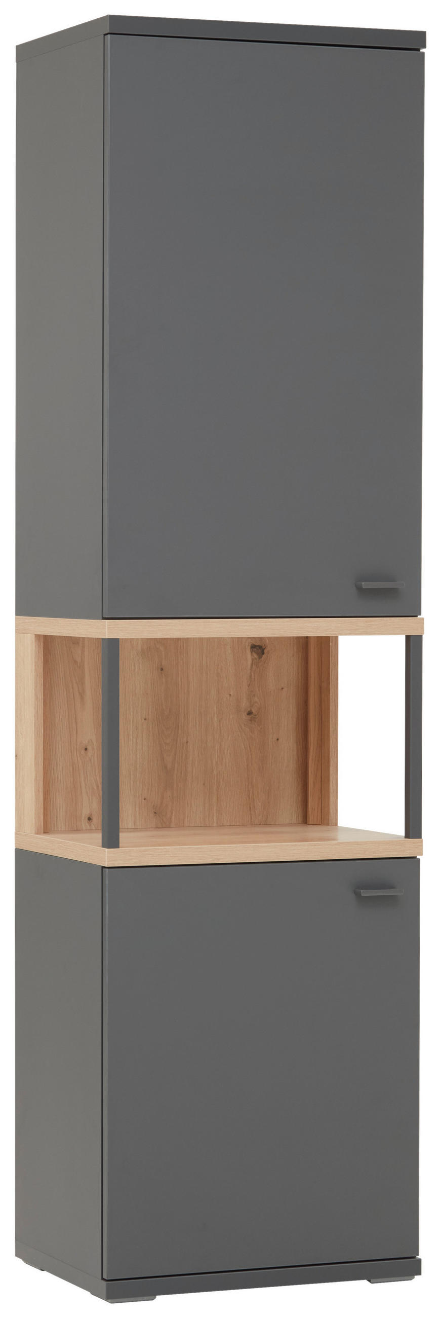 VITRINE  in Grau, Eiche Artisan  - Schwarz/Eiche Artisan, KONVENTIONELL, Holzwerkstoff/Metall (55,1/199/37,2cm) - Hom`in