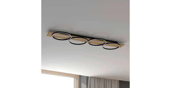LED-DECKENLEUCHTE 125/38/6,8 cm   - Schwarz, Design, Holz/Kunststoff (125/38/6,8cm) - Novel