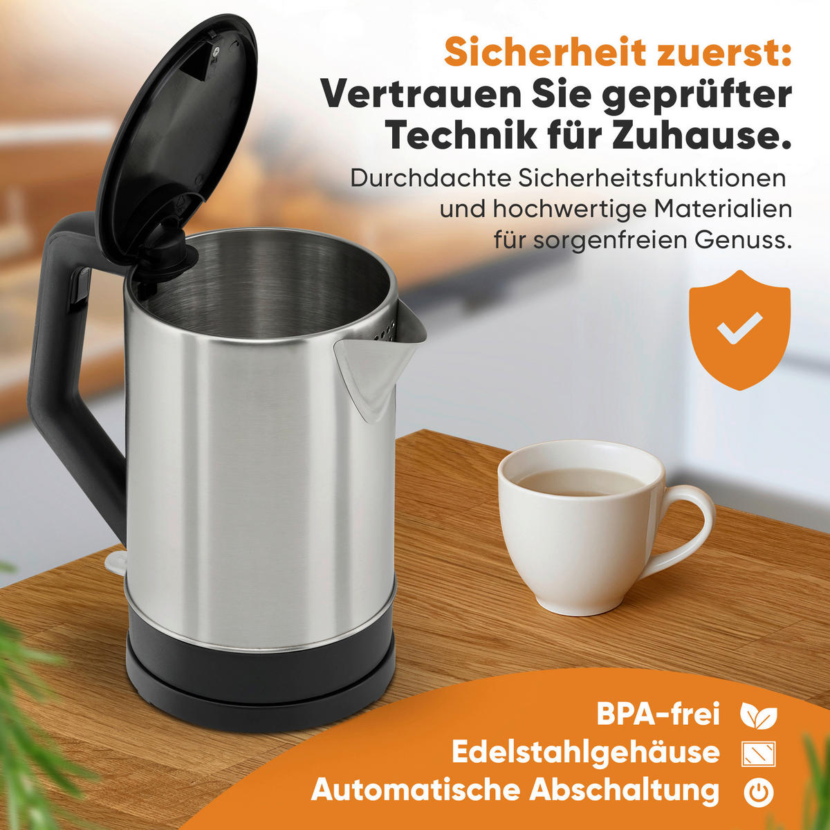 WASSERKOCHER 1,5 L  - Edelstahlfarben/Schwarz, Trend, Kunststoff/Metall (21/22/16cm) - Clatronic