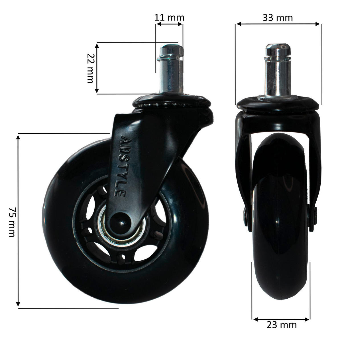 DREHSTUHLROLLE  in  - Schwarz, Design, Kunststoff (7,5/12/3,3cm) - Livetastic