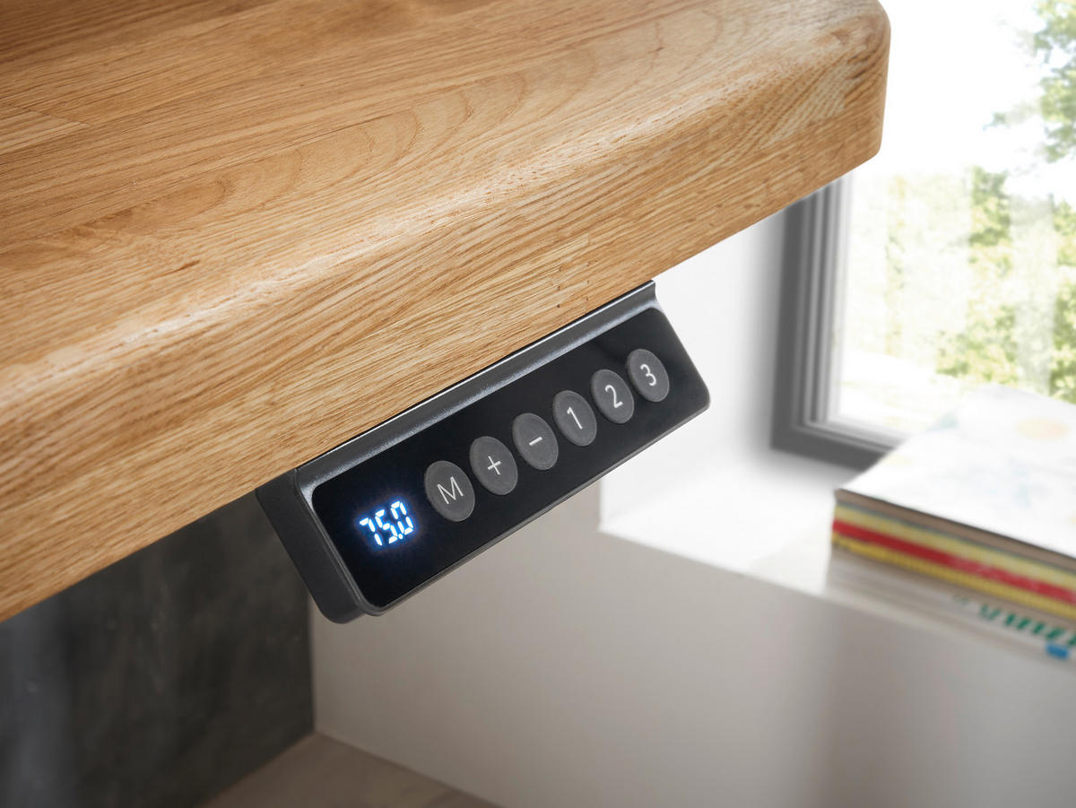 SCHREIBTISCH 140/70/76-119 cm Eichefarben elektrisch höhenverstellbar  - Eichefarben/Schwarz, MODERN, Holz/Metall (140/70/76-119cm) - Linea Natura