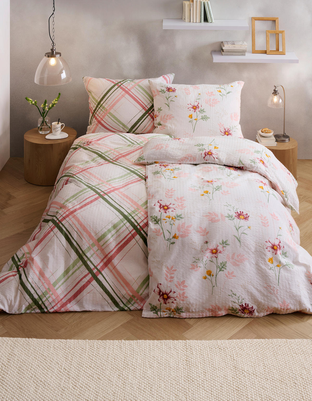 POSTEĽNÁ BIELIZEŇ, seersucker, viacfarebná, 140/200 cm - viacfarebná, Konventionell, textil (140/200cm) - Esposa