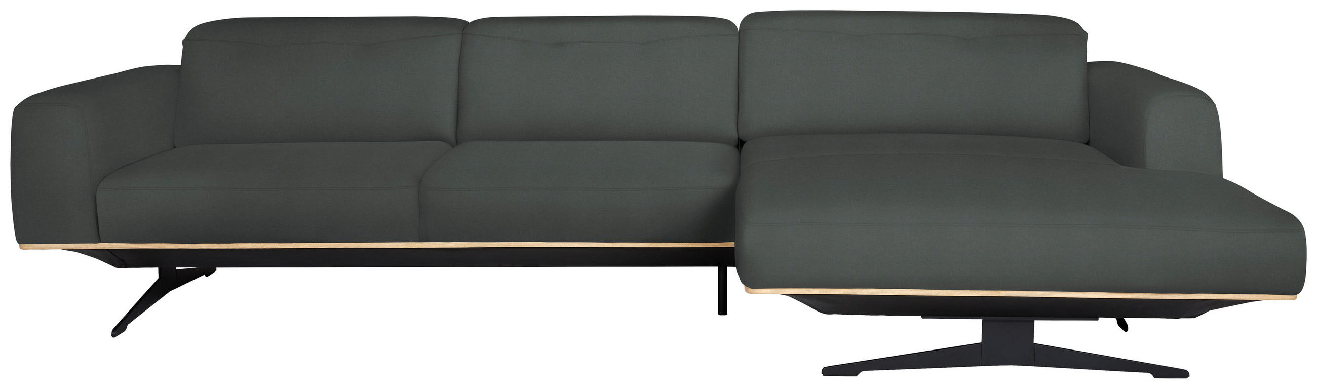ECKSOFA in Echtleder Grau  - Eichefarben/Schwarz, Design, Leder/Holz (305/163cm) - Novel