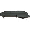 ECKSOFA in Echtleder Grau  - Eichefarben/Schwarz, Design, Leder/Holz (305/163cm) - Novel