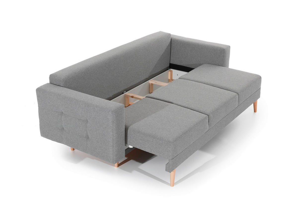 SCHLAFSOFA in Webstoff Grau  - Buchefarben/Grau, Design, Holz/Textil (230/93/92cm) - MID.YOU