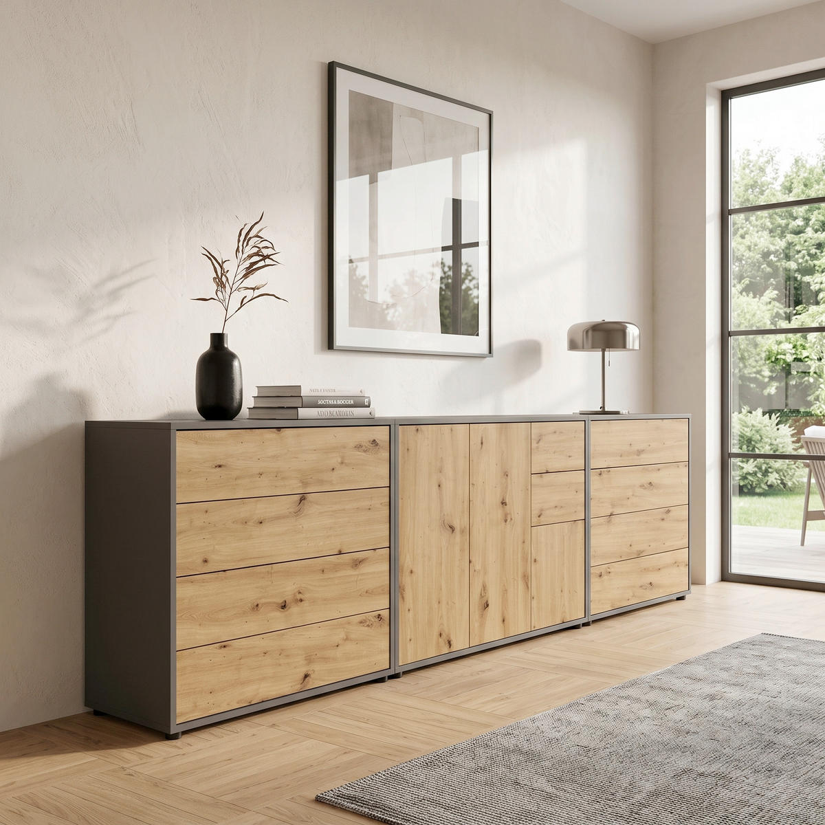 SIDEBOARD  263,5/73/33 cm 10 Schublade(n)  - Anthrazit/Schwarz, MODERN, Holzwerkstoff (263,5/73/33cm) - MID.YOU
