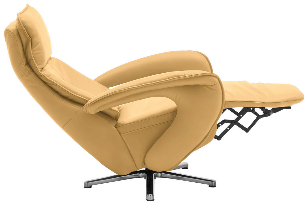 RELAXSESSEL in Leder Gelb  - Chromfarben/Gelb, Design, Leder/Metall (77/110/87cm) - Valdera