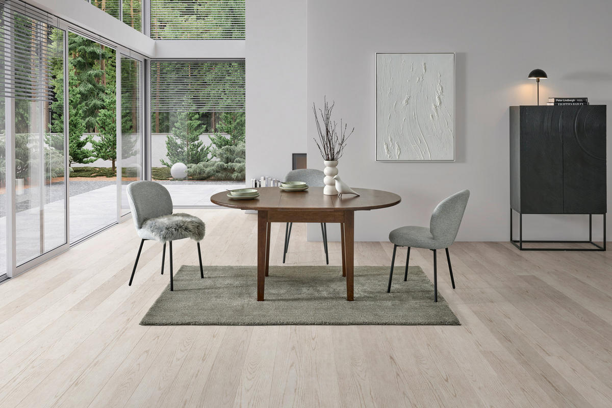 ESSTISCH 115/115/76 cm Echtholz  Holz ausziehbar, schnell aufzubauende und stabile Arbeitsfläche oval Walnussfarben  - Walnussfarben, MODERN, Holz (115/115/76cm) - Livetastic