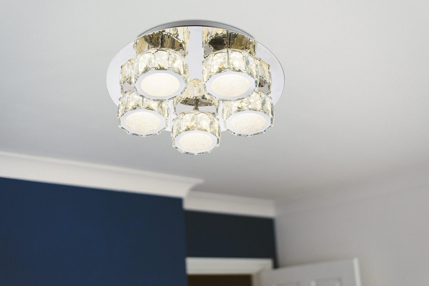 LED-DECKENLEUCHTE 40 cm  - Chromfarben, ROMANTIK / LANDHAUS, Glas/Metall (40cm) - Globo