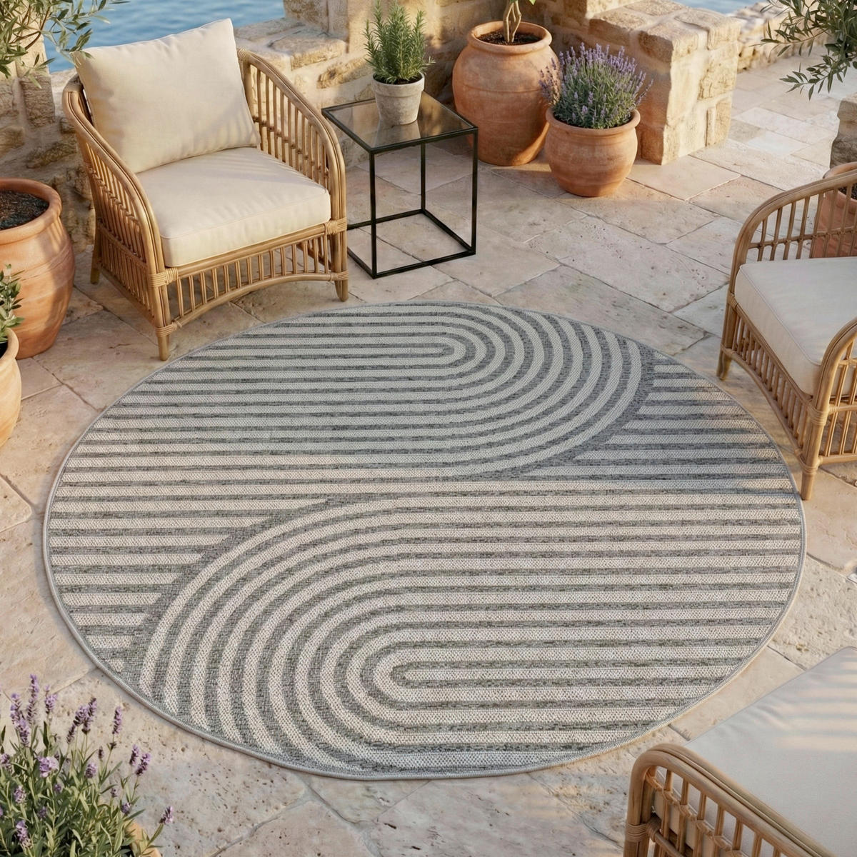 OUTDOORTEPPICH  Wohnzimmer 120 cm DESERT Grau rund  - Grau, Design, Textil (120cm) - Ayyildiz 
