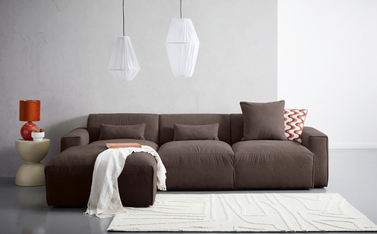 ECKSOFA Mokka Cord  - Schwarz/Mokka, Design, Kunststoff/Textil (196/303cm) - Livetastic