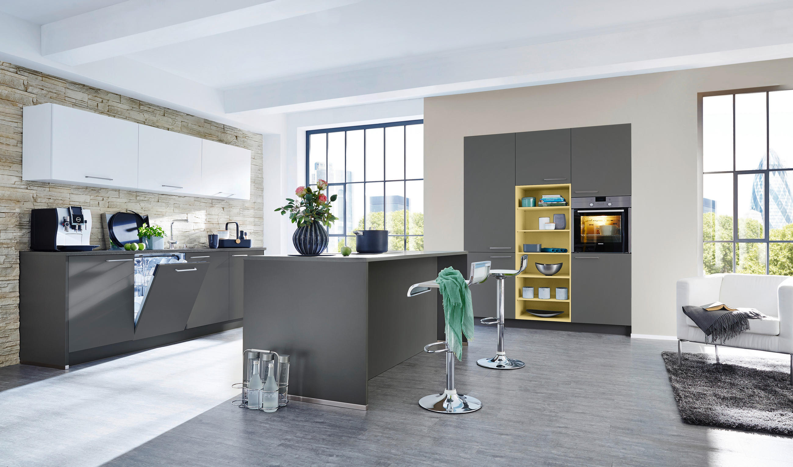EINBAUKÜCHE   - Weiss/Grau, Design, Holzwerkstoff - Dieter Knoll