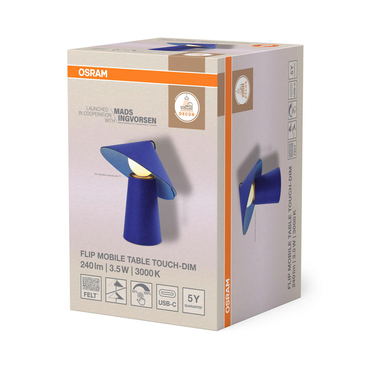 LED-TISCHLEUCHTE 23,5/25,5 cm   - Blau, Basics, Textil (23,5/25,5cm) - Osram