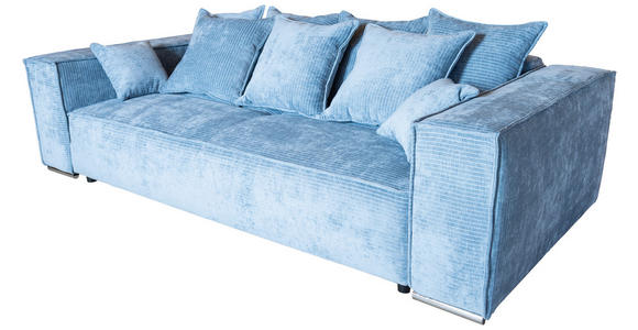 BIGSOFA Flachgewebe Blau - Chromfarben/Blau, KONVENTIONELL, Textil/Metall (256/68/122cm) - Carryhome