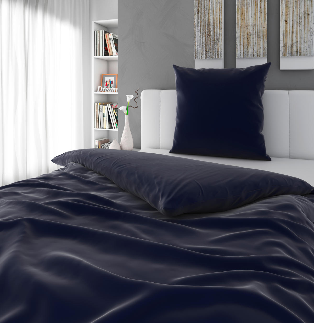 BETTWÄSCHE NIGIRI Satin 155/220 cm  - Dunkelblau, Basics, Textil (155/220cm) - Bio:Vio