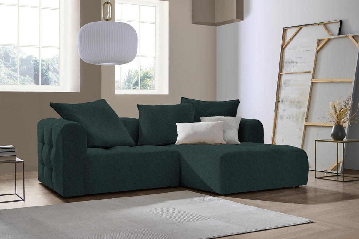 ECKSOFA Petrol Flachgewebe  - Petrol/Schwarz, LIFESTYLE, Kunststoff/Textil (240/173cm) - Stylife