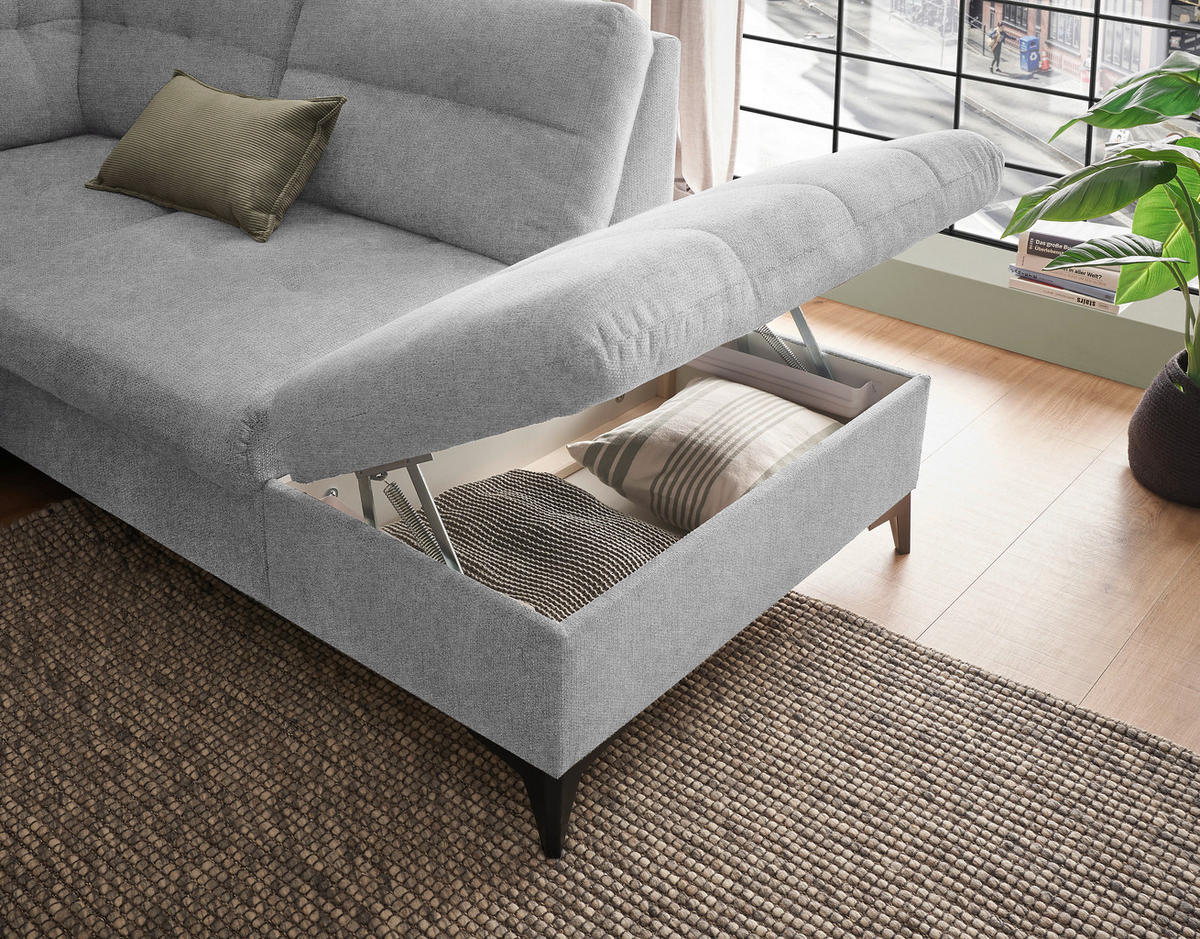 WOHNLANDSCHAFT in Webstoff Hellgrau  - Hellgrau/Schwarz, Konventionell, Kunststoff/Textil (170/324/218cm) - MID.YOU