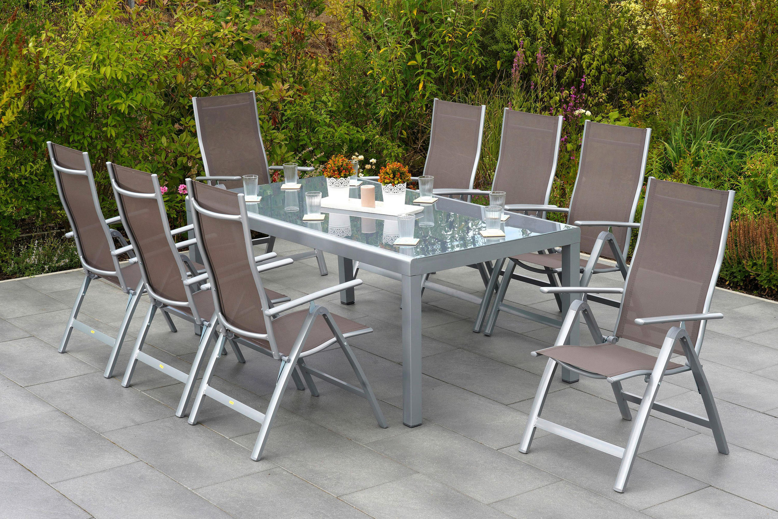 GARTENSET Aluminium - Taupe/Silberfarben, MODERN, Textil/Metall - Gardenson