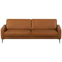 3,5-SITZER SPRING Echtleder Cognac  - Cognac/Schwarzchrom, Design, Leder/Metall (207/85/92cm) - Livetastic