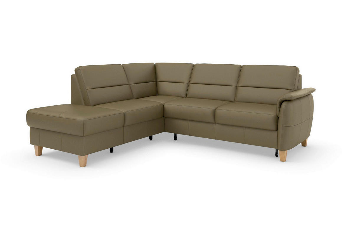 ECKSOFA PALMERA E Olivgrün Kombination Echtleder/Stoff Mikrofaser Stauraum  - Eichefarben/Olivgrün, Basics, Leder/Holz (212/236cm) - Sit & More