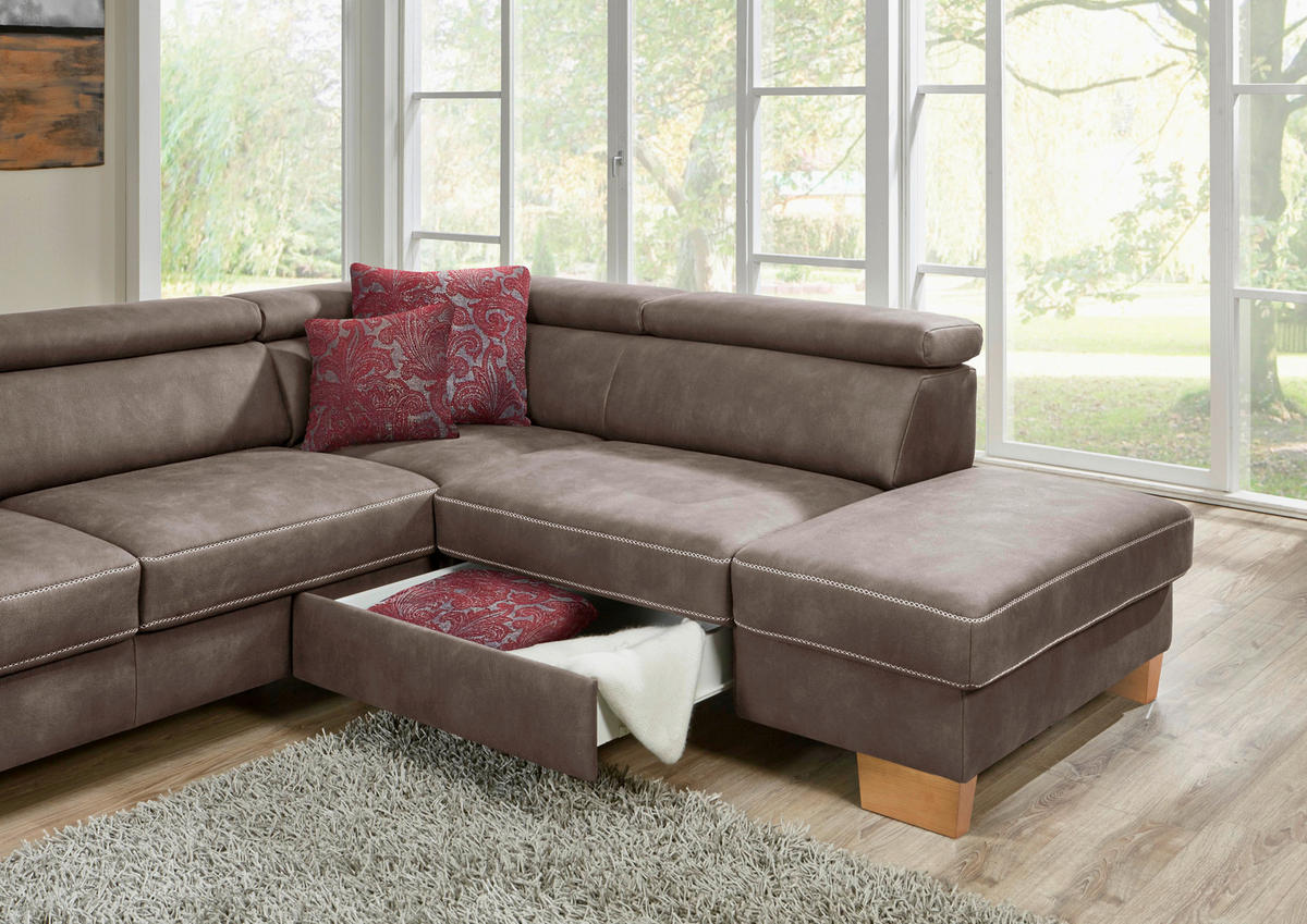 ECKSOFA Mikrofaser Braun  - Eichefarben/Beige, Natur, Holz/Textil (226/273cm) - Beldomo System
